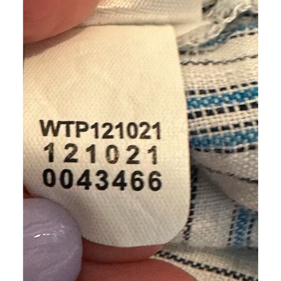 Pure Jill Love Linen White Blue Black Striped 1/2 Button Popover Tunic Top sz M - Picture 10 of 11